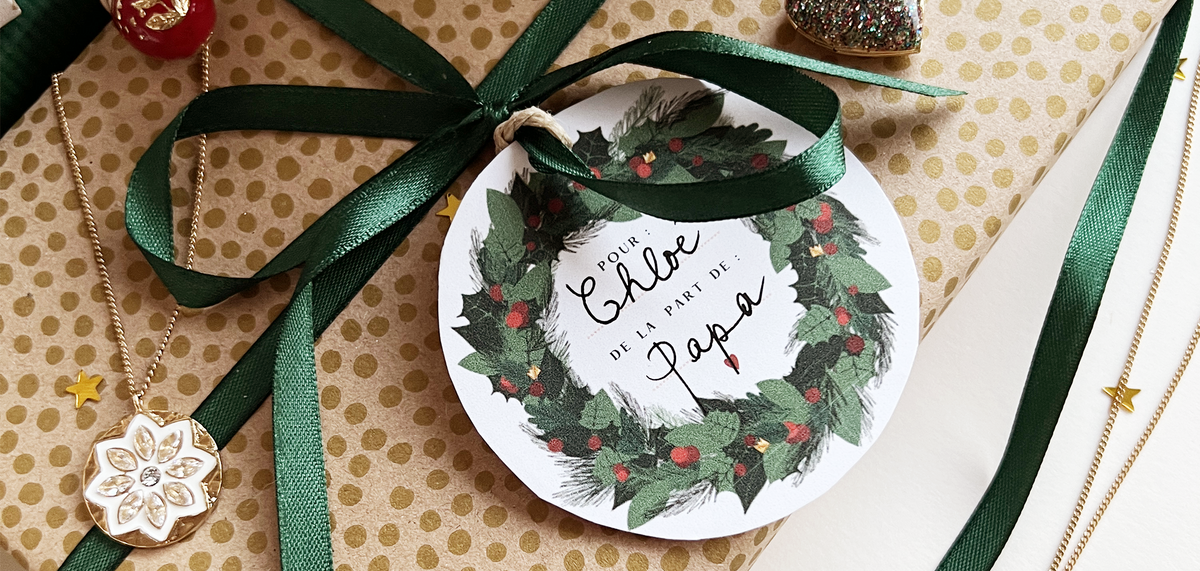 Gift Tag - Couronne et Coeur de Noël