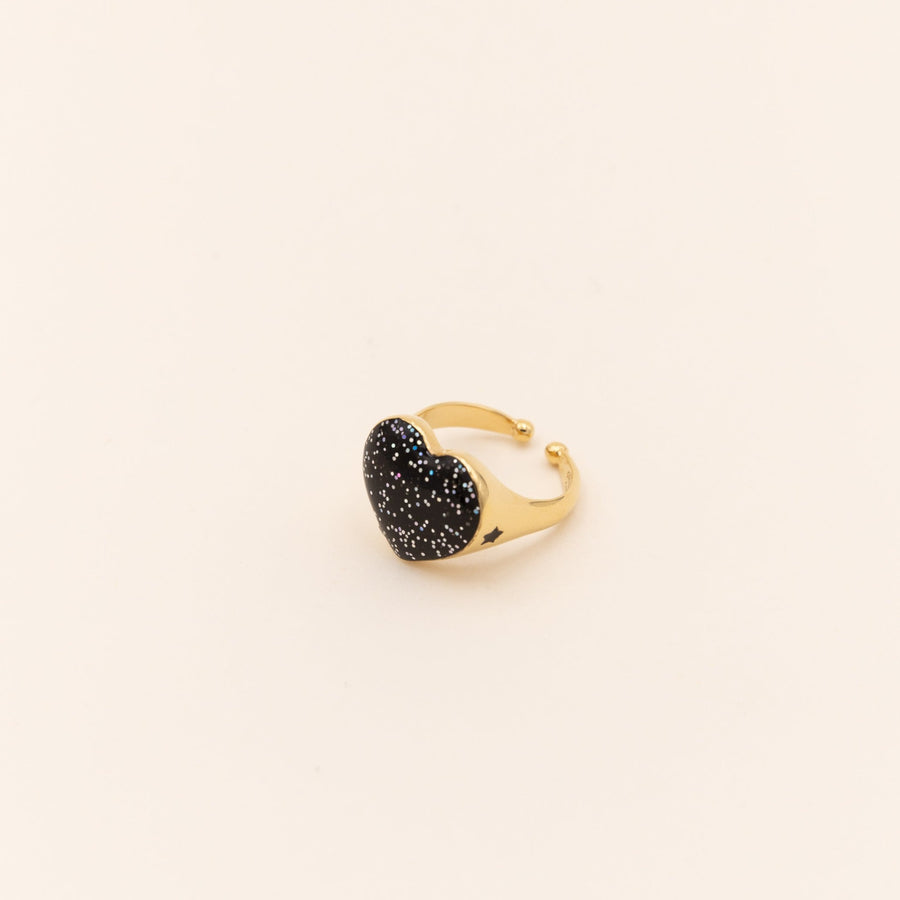 Bague Coeur Étoile - Noire Paillettes  ♥