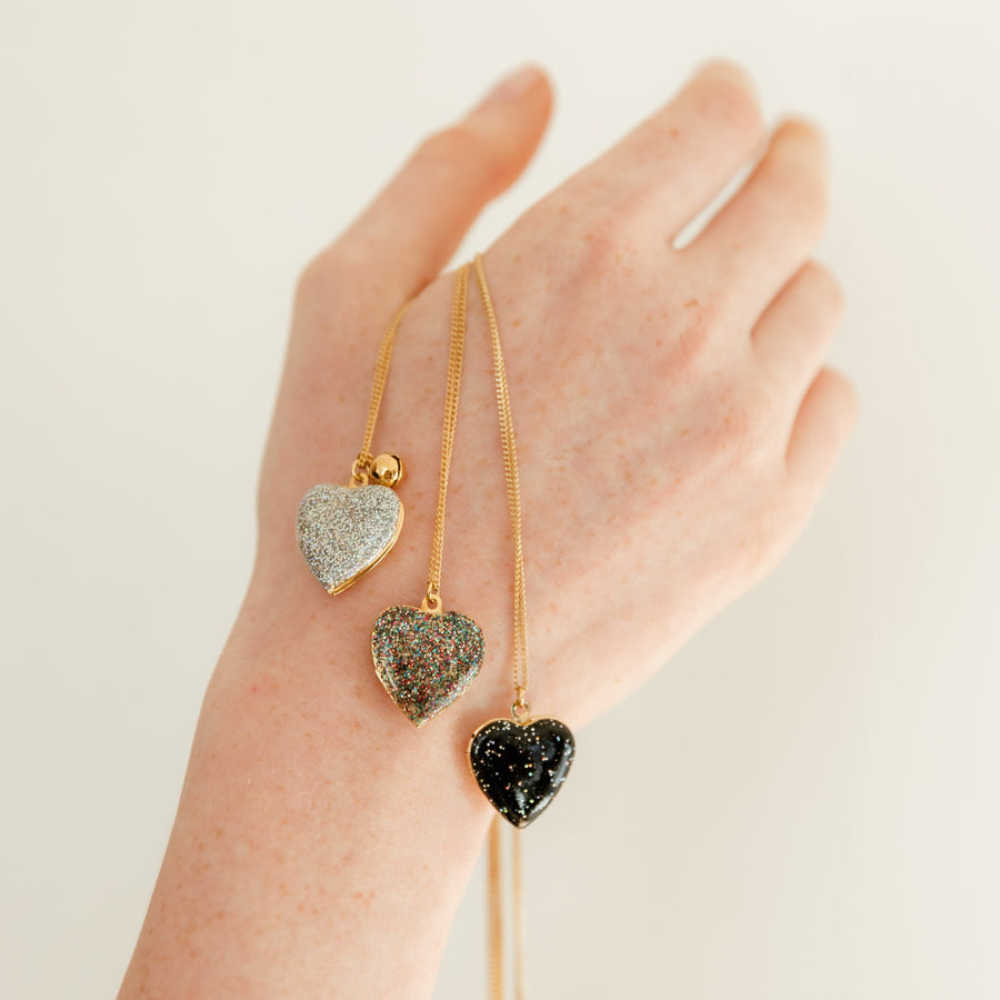 Locket Coeur Paillettes Silver