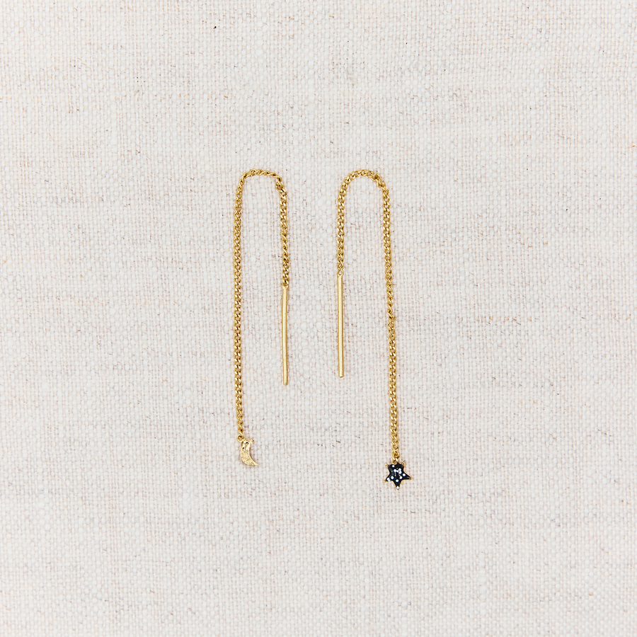 Boucles d'oreilles Asymétriques - Chaines Étoile & Lune