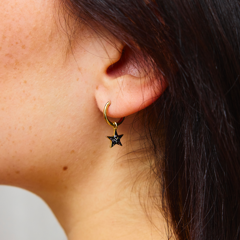 Nebula Mini Hoop Earrings - Moon and Star