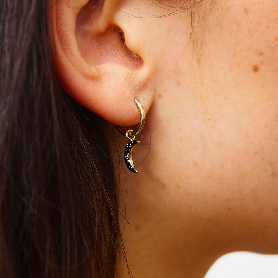 Nebula Mini Hoop Earrings - Moon and Star