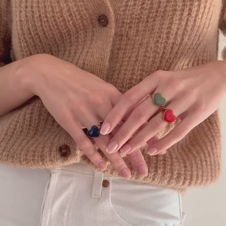 Bague Coeur Étoile - Noire Paillettes  ♥