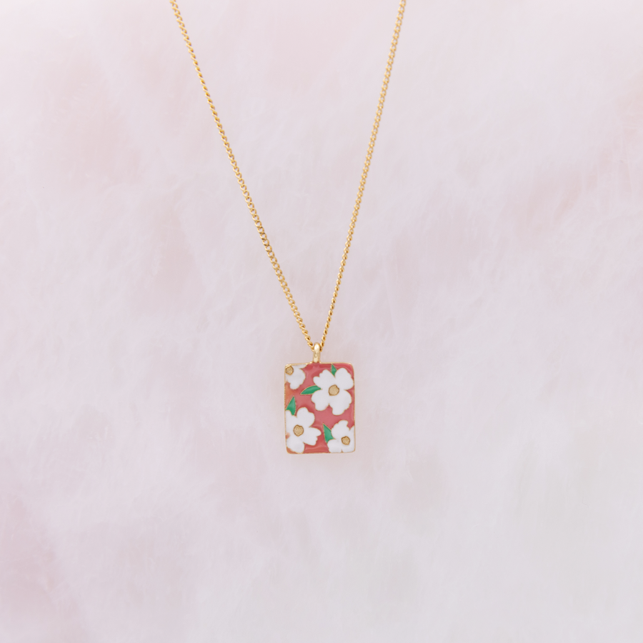 Collier médaillon Bloom - Fleurs Blanches