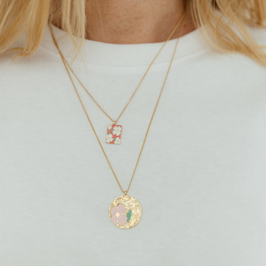 Collier médaillon Bloom - Fleurs Blanches