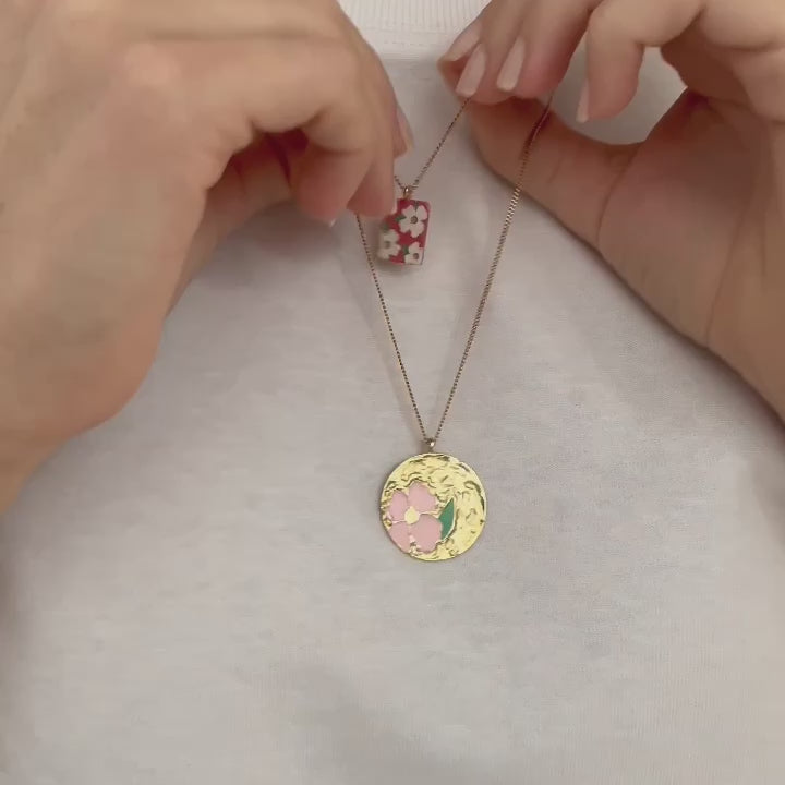 Collier médaillon Bloom - Fleurs Blanches